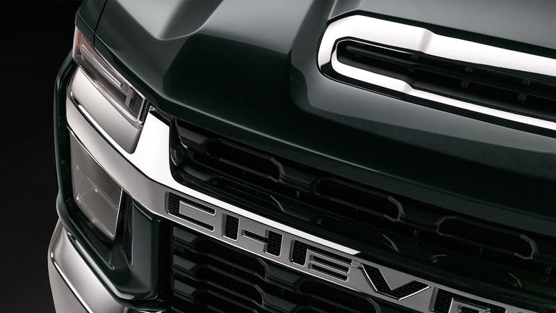 Rear view of the 2020 Chevrolet Silverado HD on a mountain